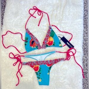 NWT tropical fruit & fringe string bikini 👙